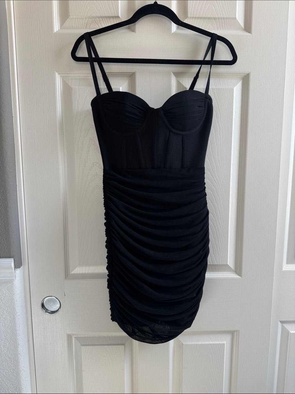 Black Ruched Bustier Mini Dress - Women - Size small